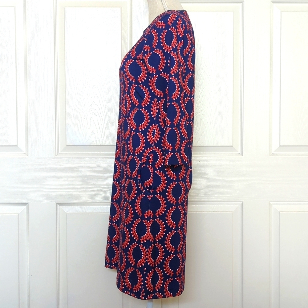 Lesley Evers Blue and Red Longsleeve Patterned Dress - Picture 3 of 7